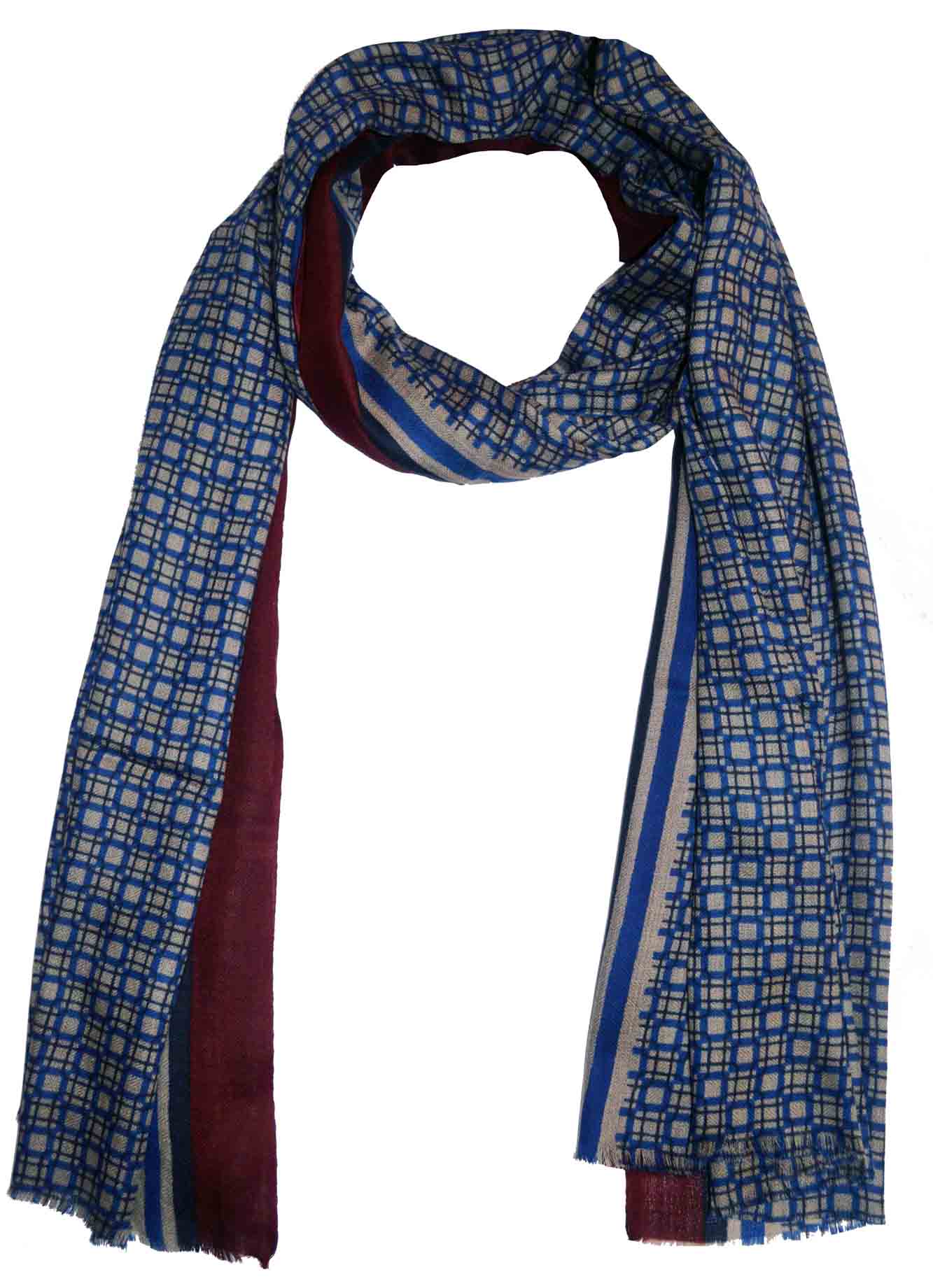 Etole écharpe scarf shawl châle 100% pashmina rayée cachemire bleu ladydjou 