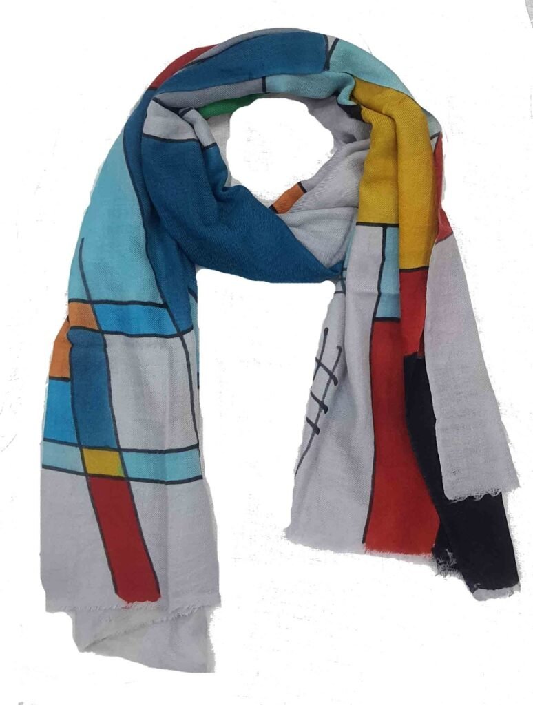 Digital printed wool scarf with a complex designer pattern