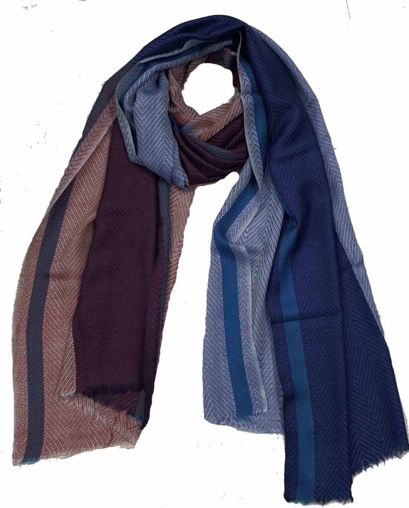 Full shot of a luxury wool-silk blend scarf, showing its elegant drape
